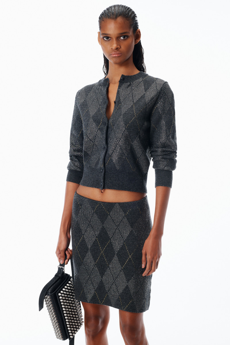 Crystal Hotfix Wool-Blend Argyle Cardigan 3