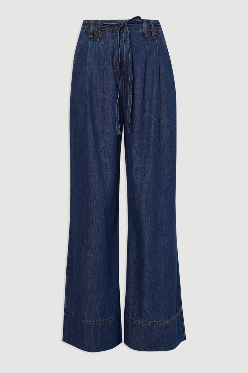 Denim Tie Waist Wide Leg Tailored Trouser 4