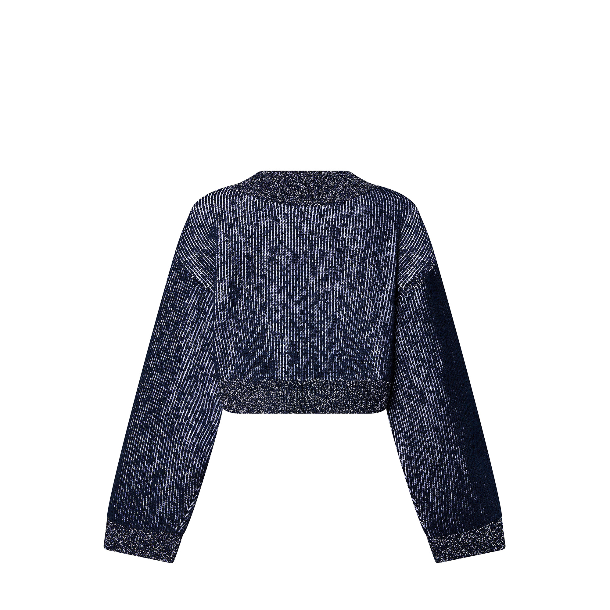 Tweed Knit Oversized Cropped Pullover - 3