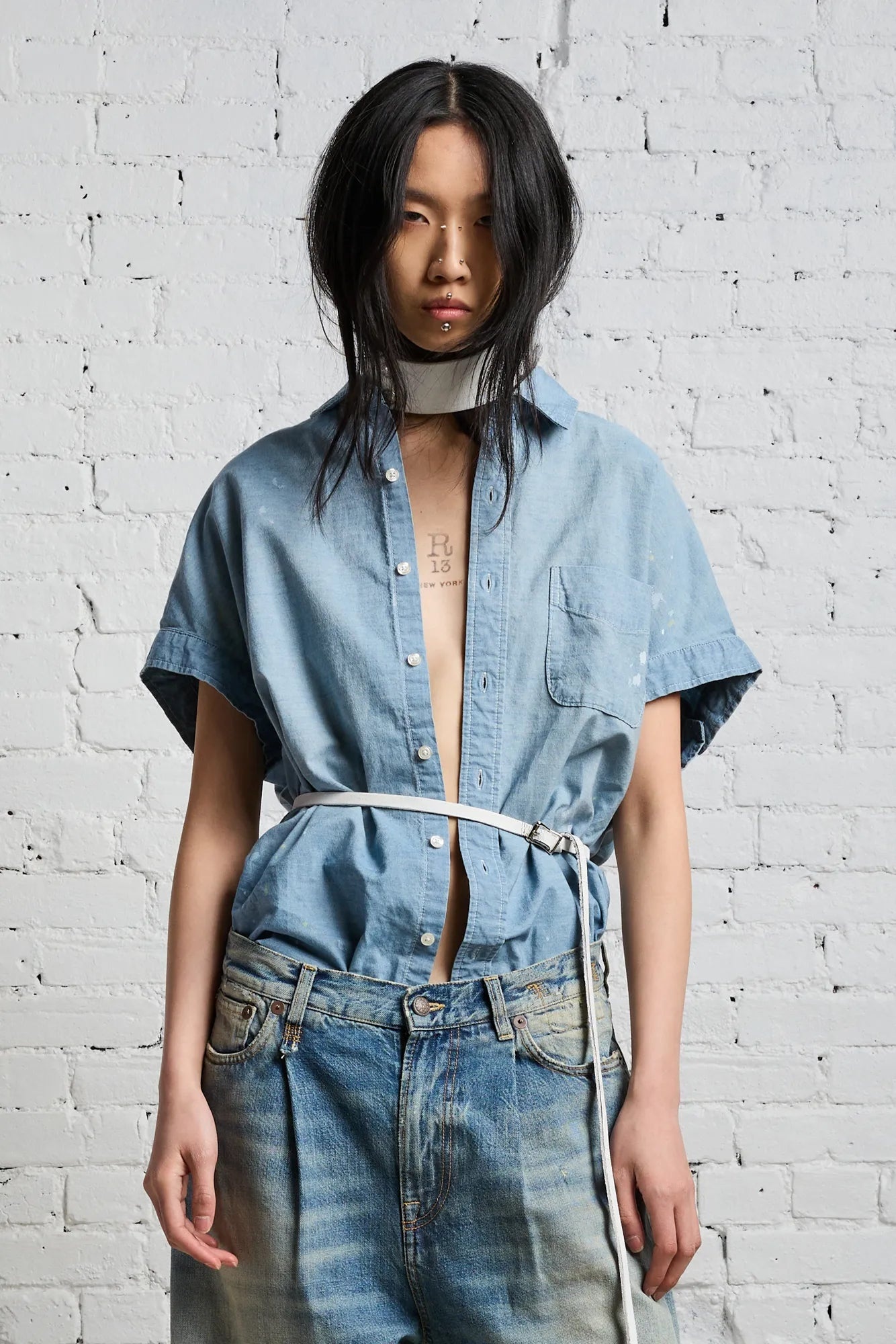 SLEEVELESS BUTTON-UP - BLUE CHAMBRAY - 1