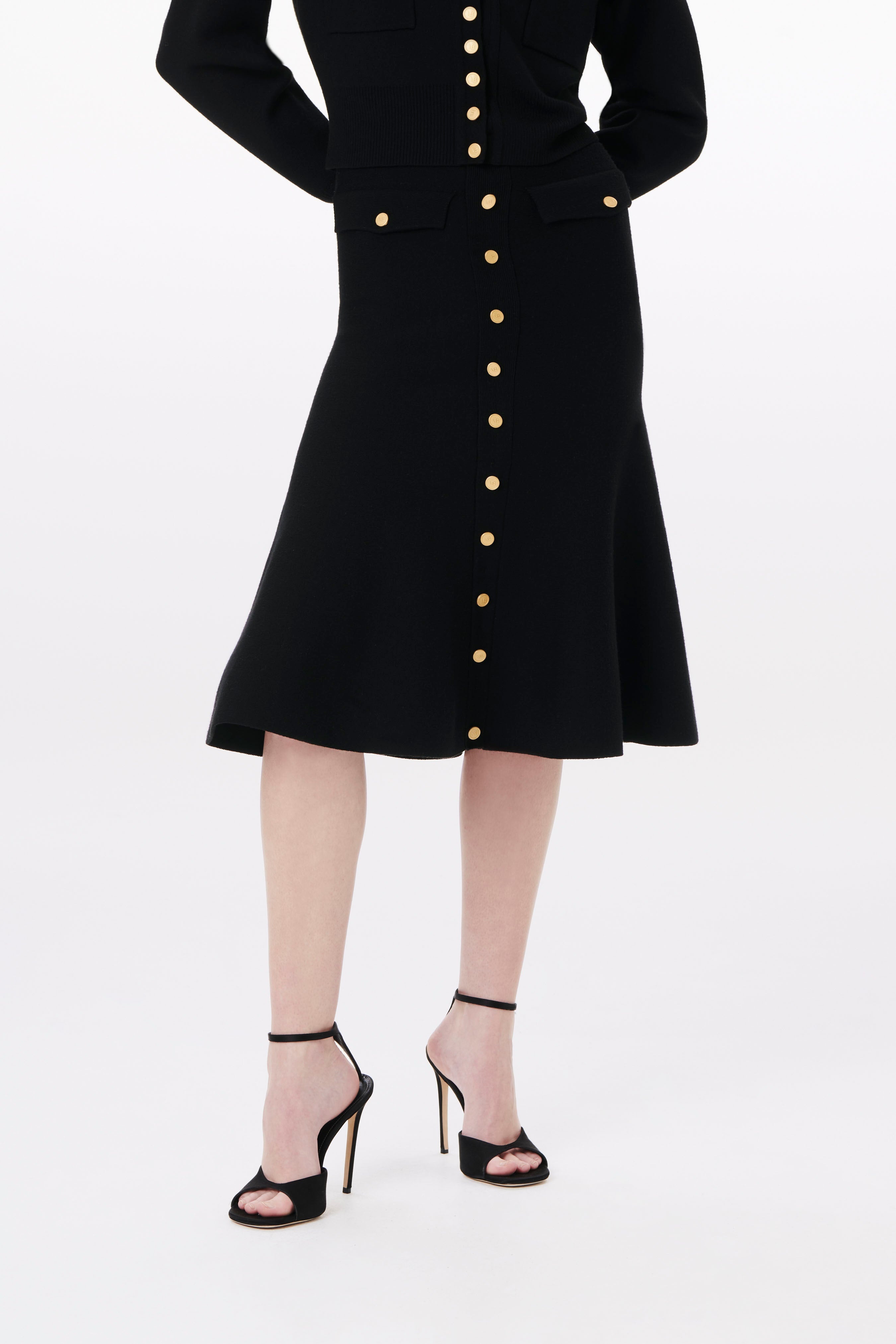 Button Detail Skirt in Black - 4