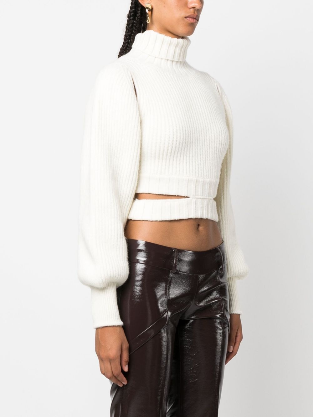 roll-neck cropped knit jumper - 3