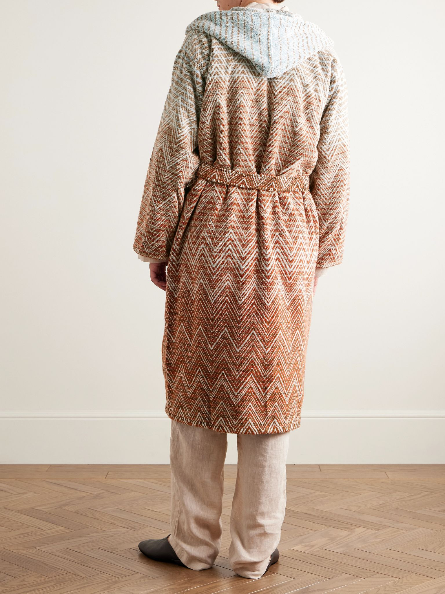 Stone Ombré Striped Cotton-Terry Hooded Robe Multi - 3