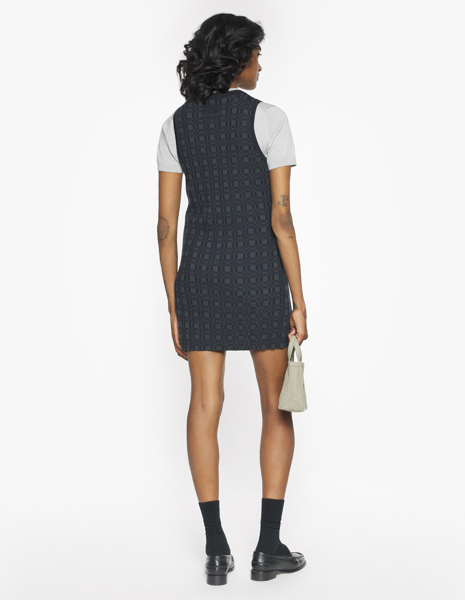MERINO WOOL RIB CHECK MINI DRESS - 5