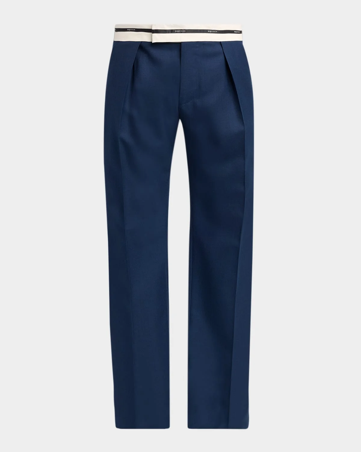 Men's Wool Stripe-Waistband Wide-Leg Pleated Trousers - 1