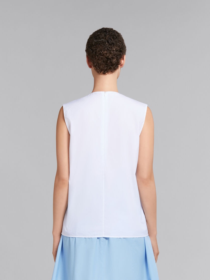 WHITE ORGANIC POPLIN SLEEVELESS TOP WITH PLEATED DETAILING - 3