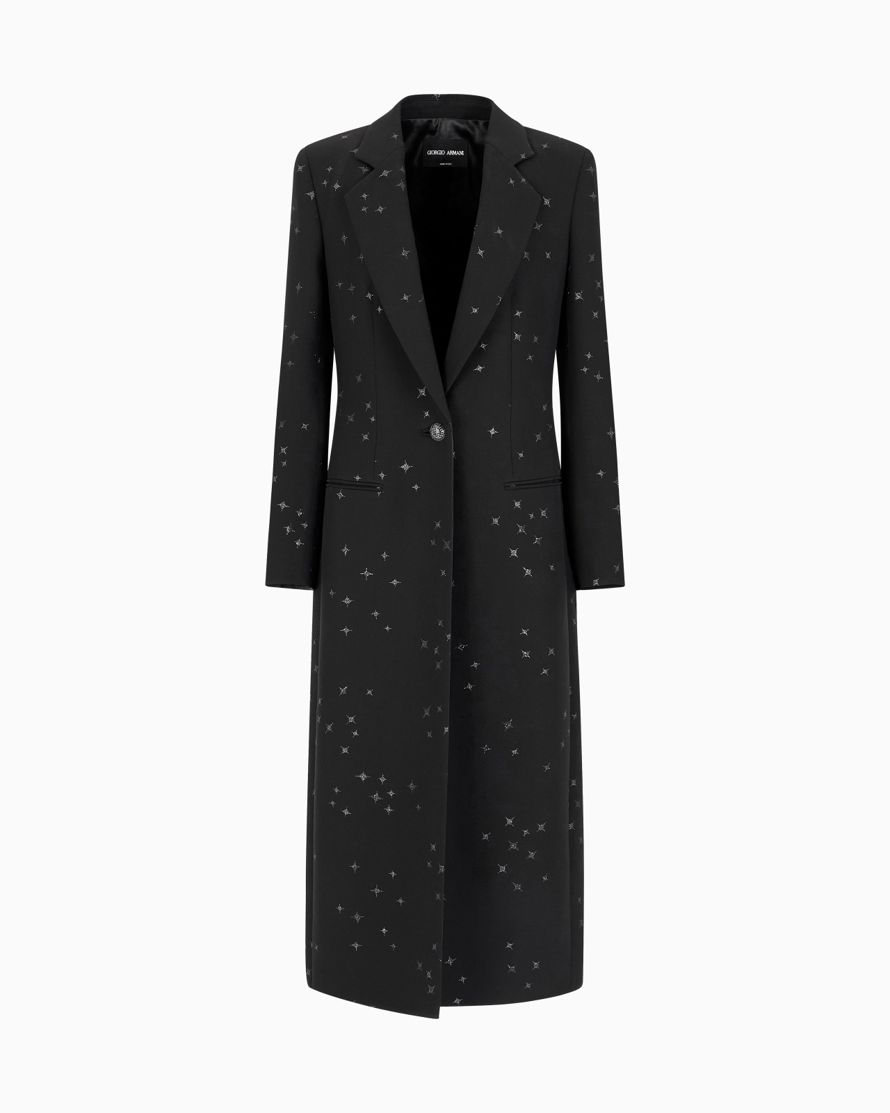 SILK CADY LONG COAT WITH GLITTER MOTIF - 1