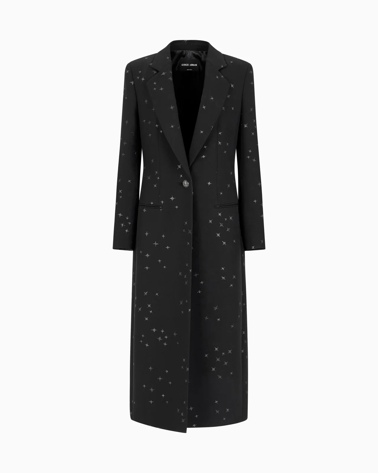 SILK CADY LONG COAT WITH GLITTER MOTIF - 1
