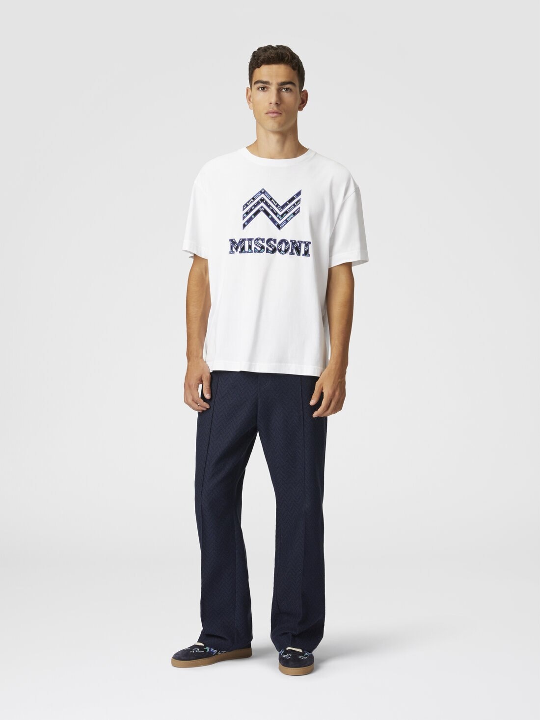 Cotton crewneck T-shirt with zigzag insert and logo lettering - 2