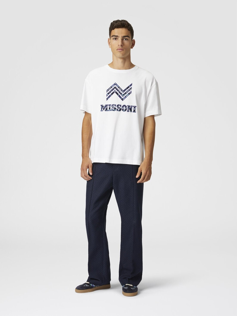 Missoni Cotton crewneck T-shirt with zigzag insert and logo lettering outlook