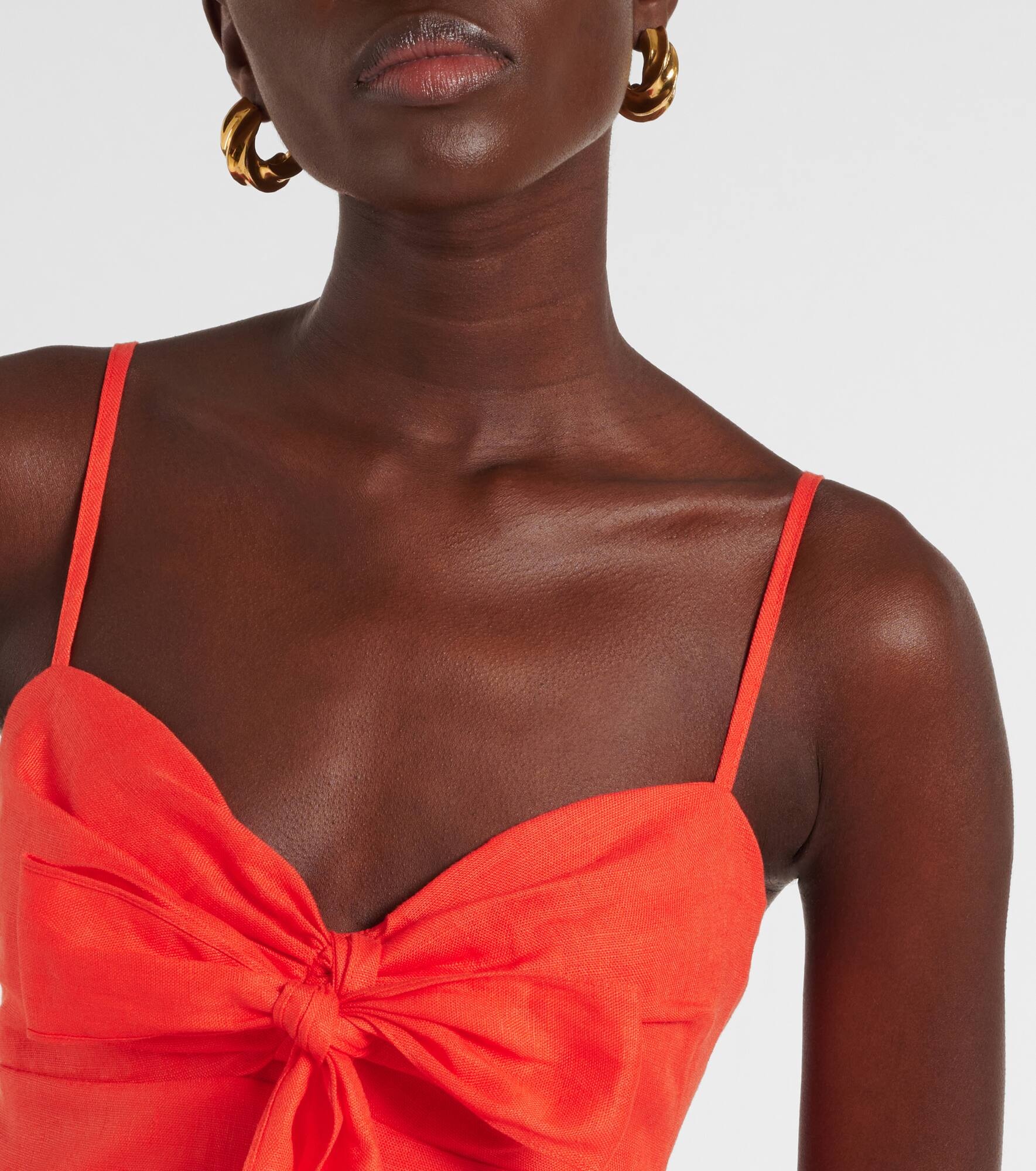 Crush bow-detail linen midi dress - 4