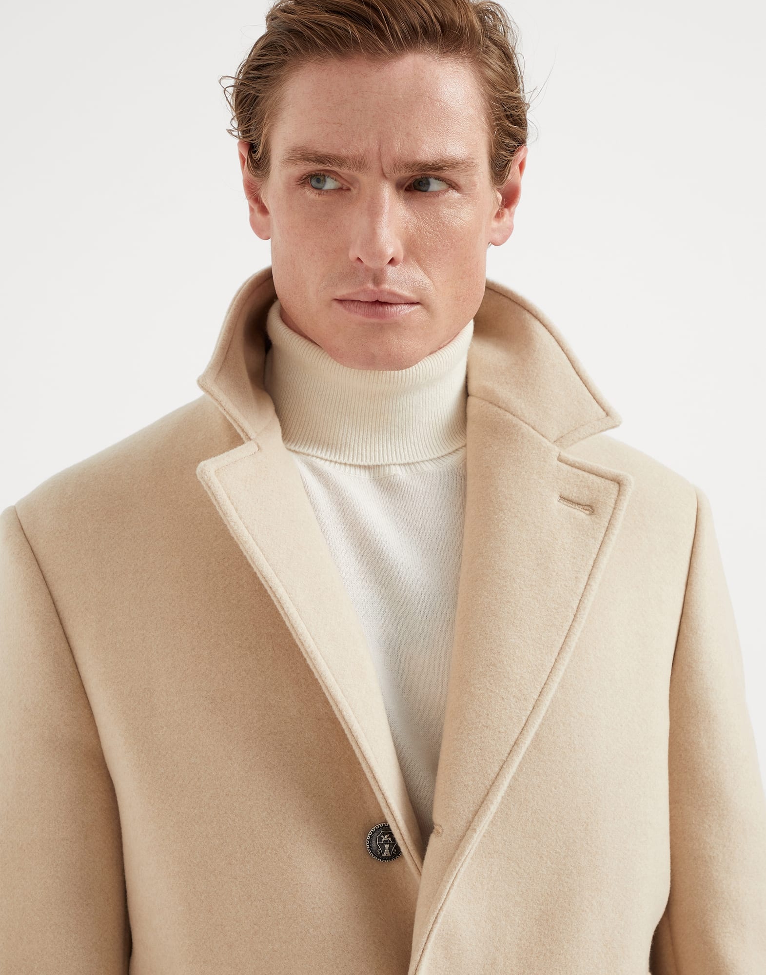 Camel double cloth coat with metal buttons - 3