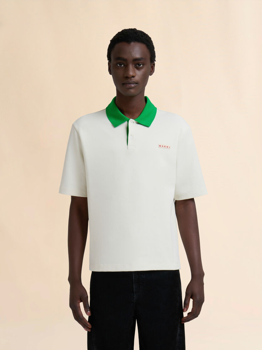 OFF-WHITE PIQUÉ POLO SHIRT WITH CONTRAST COLLAR - 2