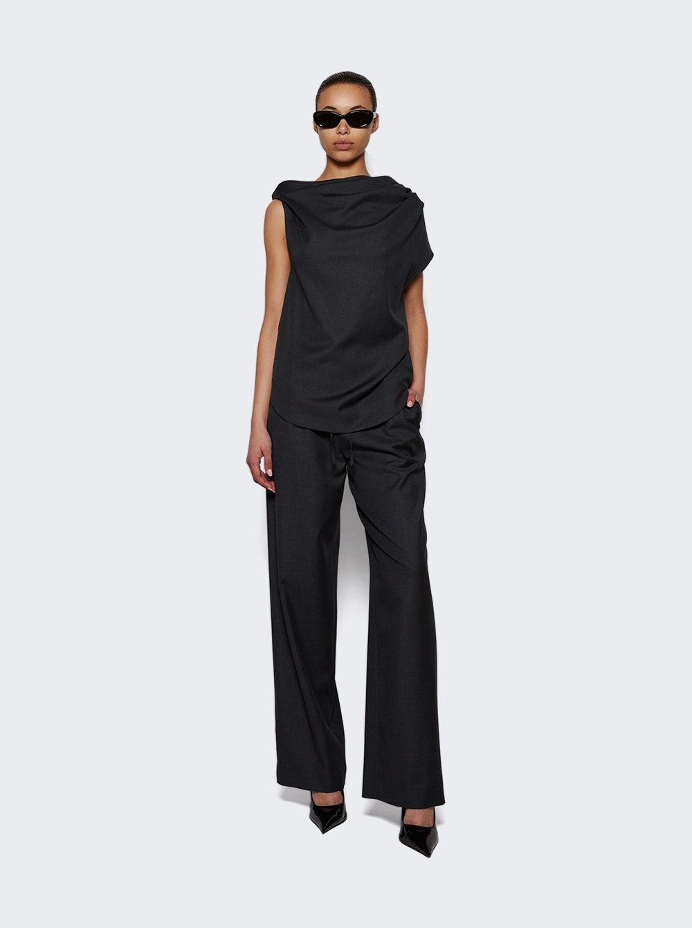 Lyra Draped Sleeveless Blouse Black Melange - 2