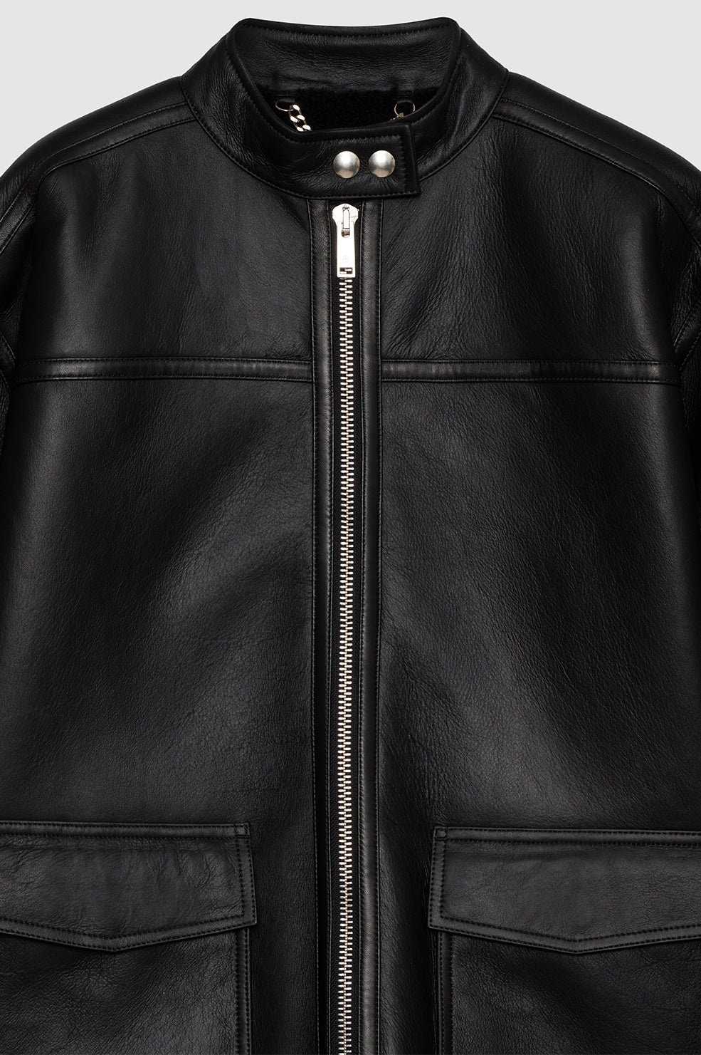 Henry Jacket - Black Leather With Shearling - 4