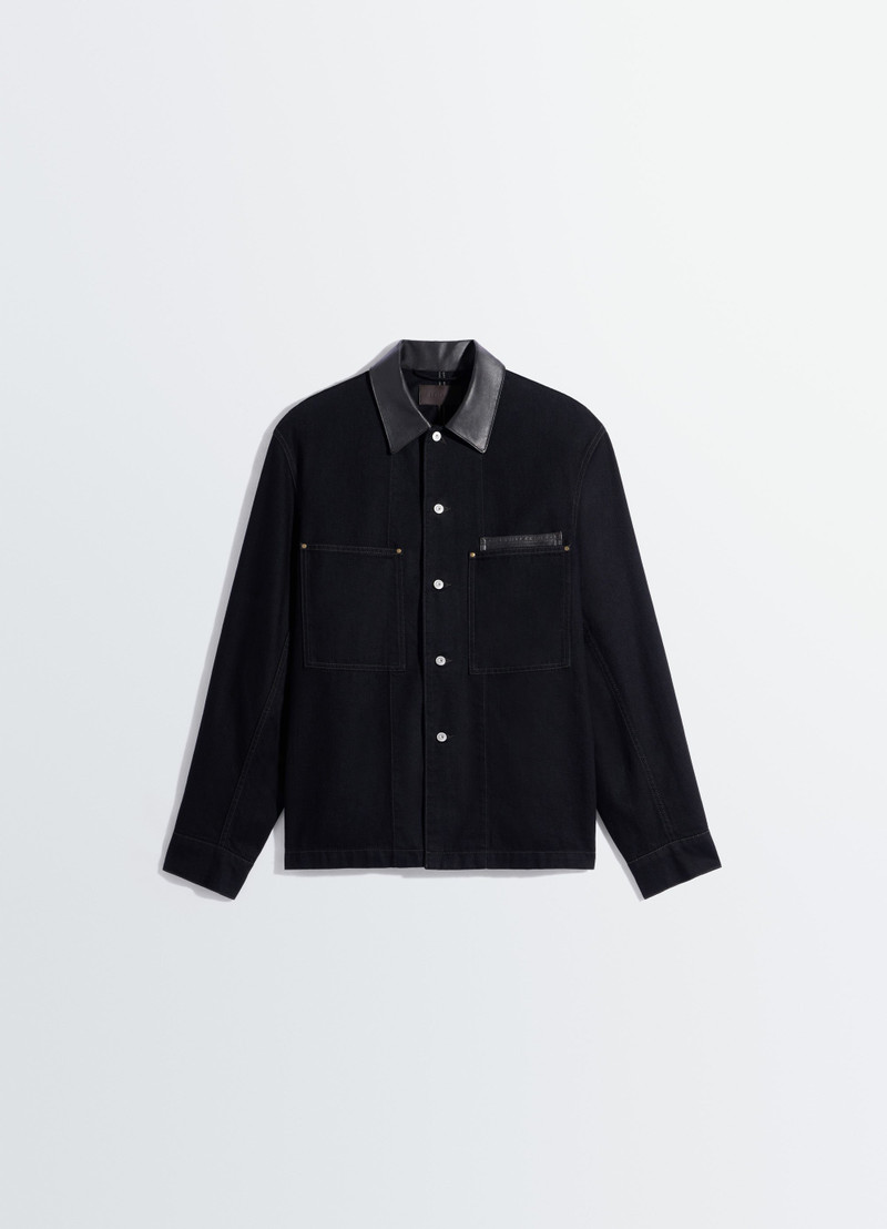 WORKWEAR OVERSHIRT WITH LEATHER COLLAR IN DENIM 1