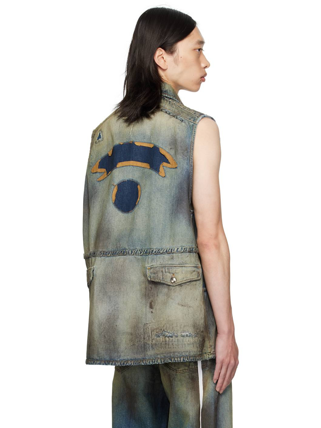 Blue Maks Sleeveless Denim Field Jacket - 3