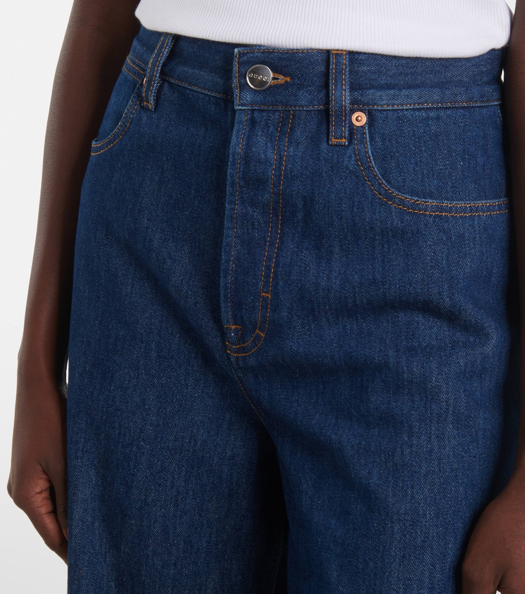 Leather-trimmed wide-leg jeans - 4