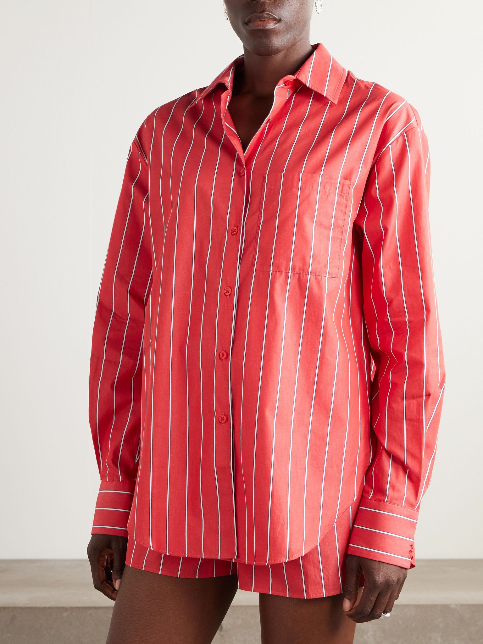 Lui striped cotton-poplin shirt Red - 3