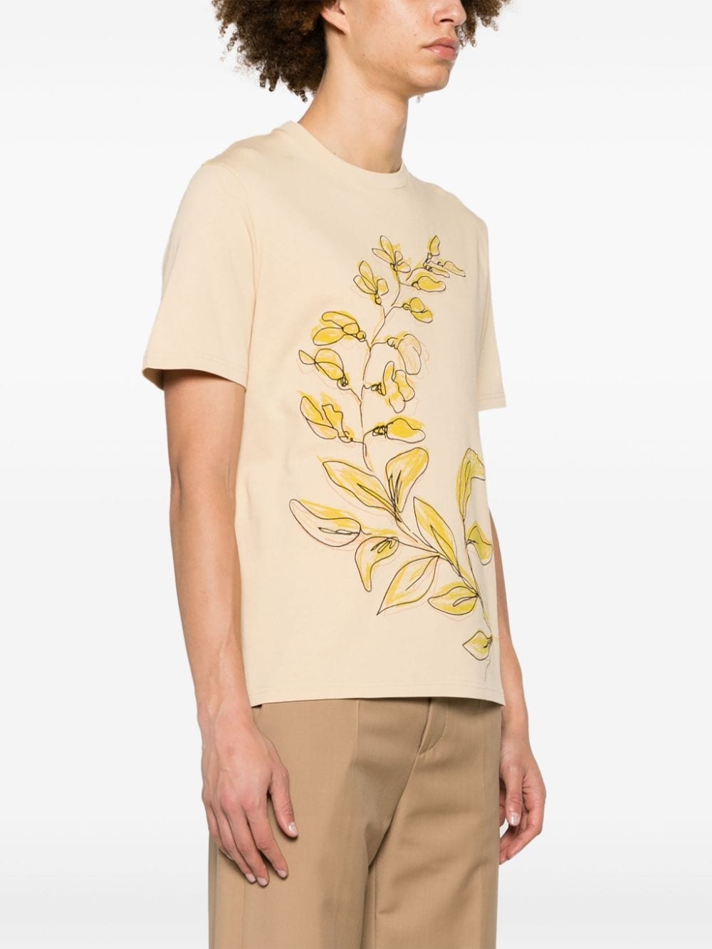 floral-embroidery cotton T-shirt - 3