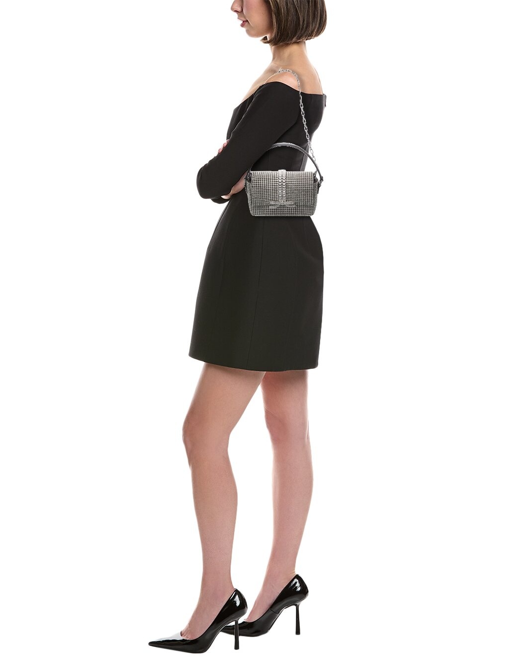 Self-Portrait Rhinestone Chainmail Leather Micro Bag - 4