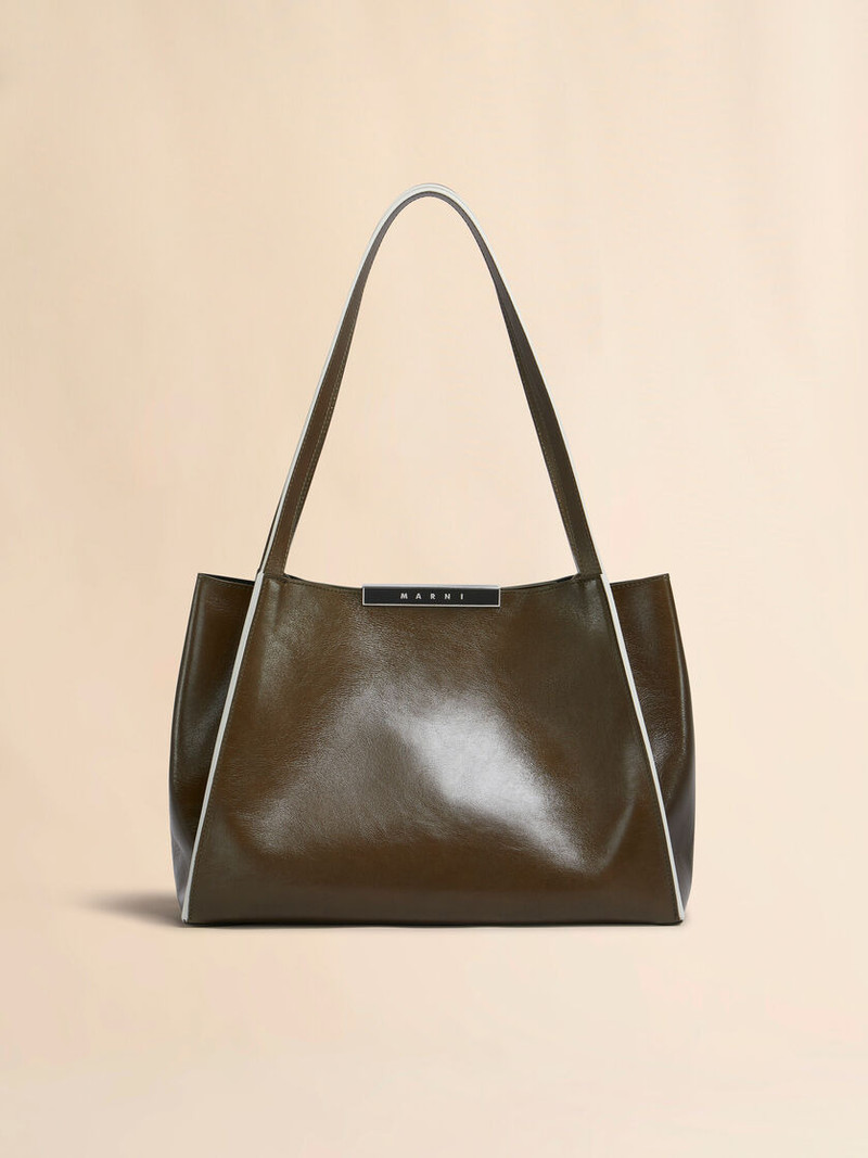 DEEP GREEN LEATHER CRESTA E/W SMALL TOTE BAG 1