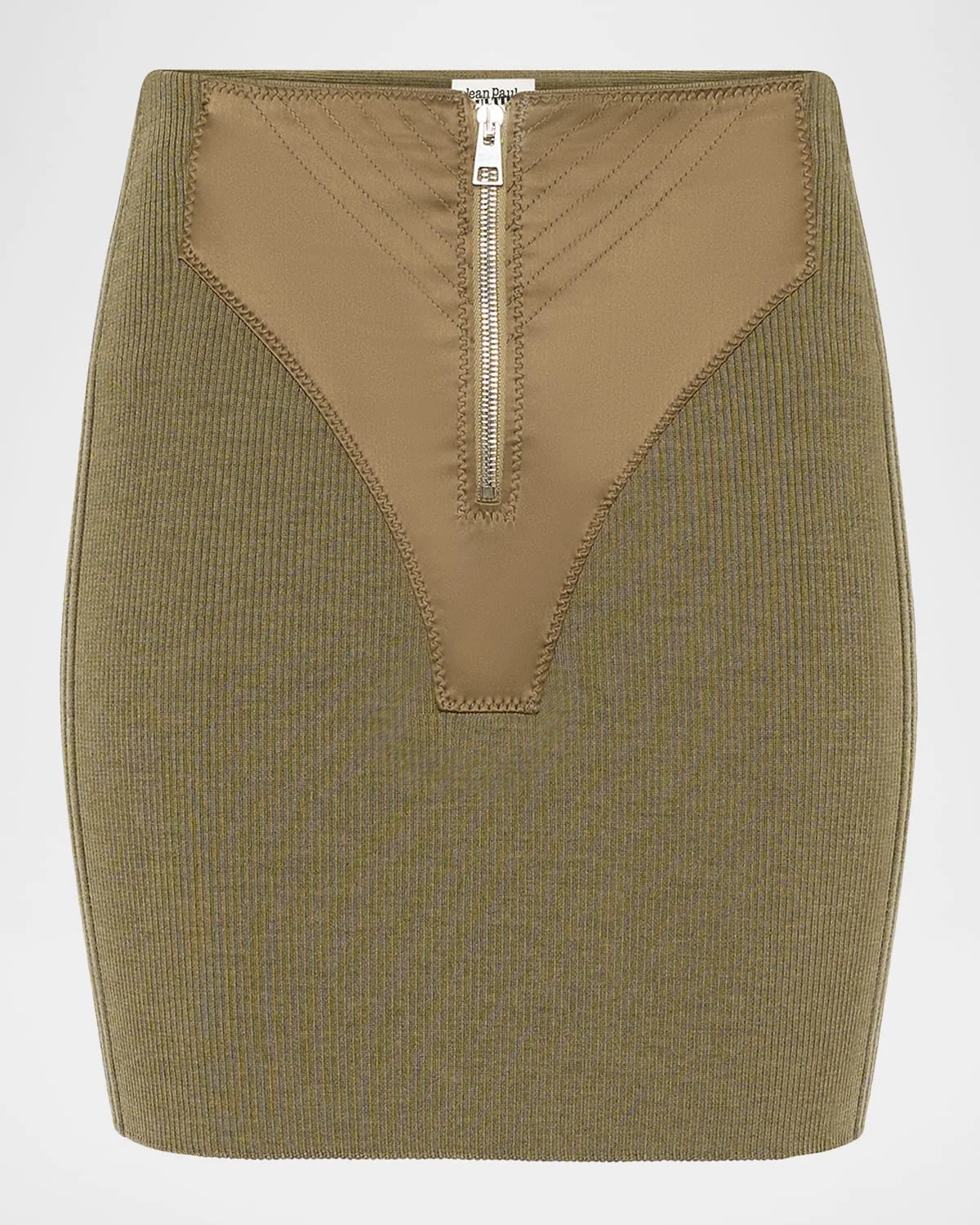 Merino Wool Rib Trompe L'oeil Zip Mini Skirt - 1