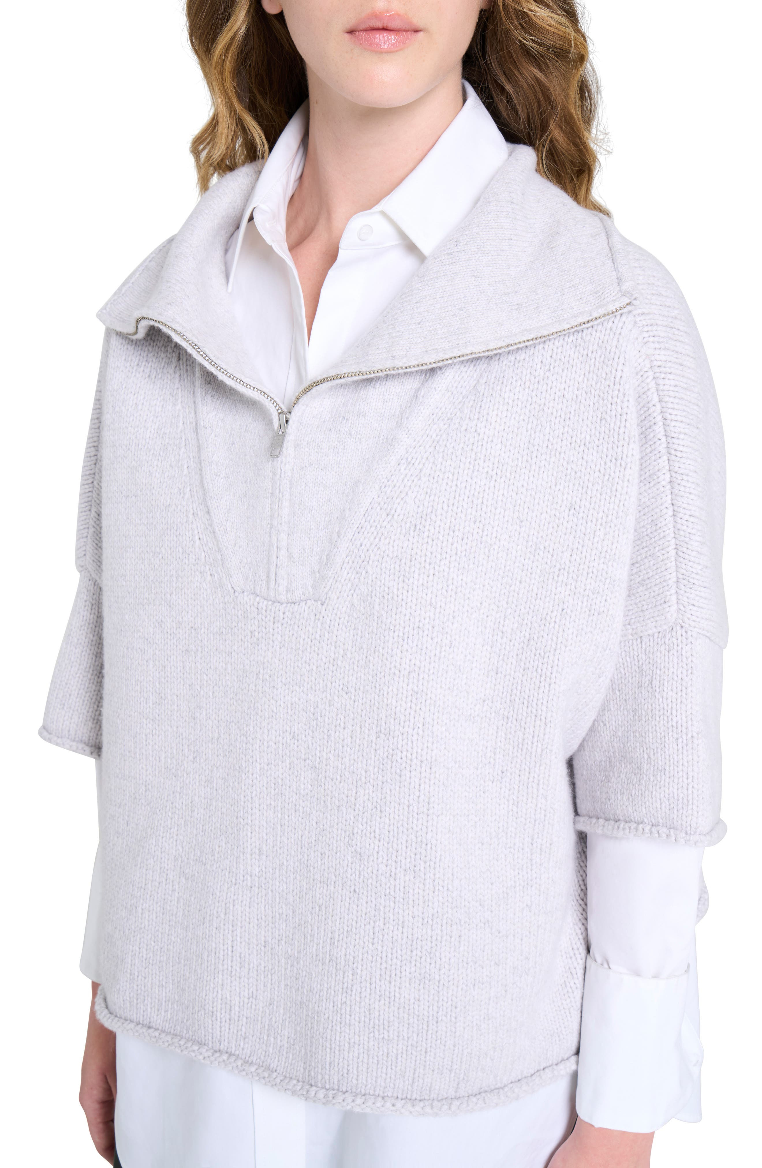 TWP In the Morning Half Zip Cashmere Sweater in Light Heather Grey at Nordstrom - 3