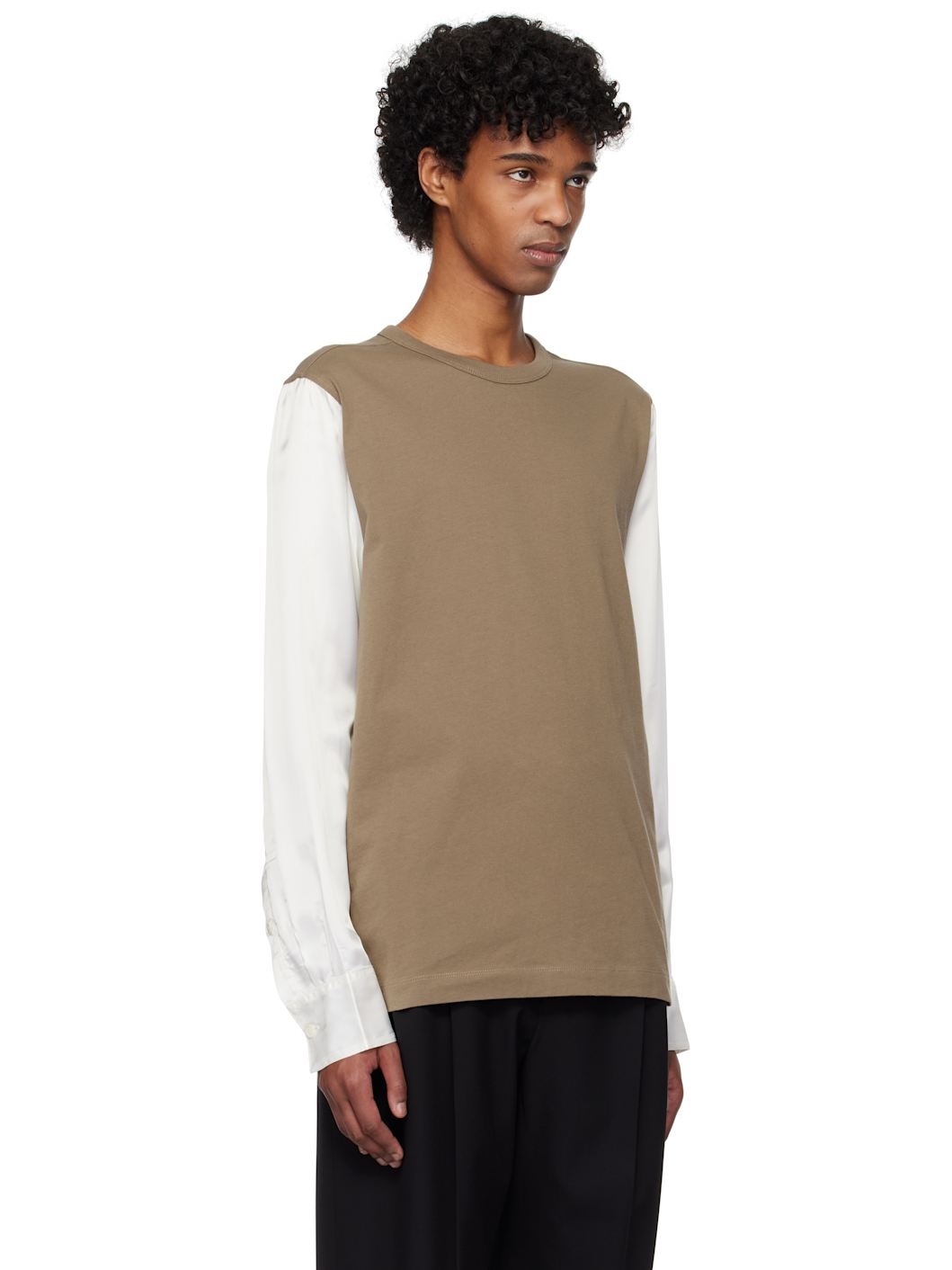 Brown & White Paneled T-shirt - 2
