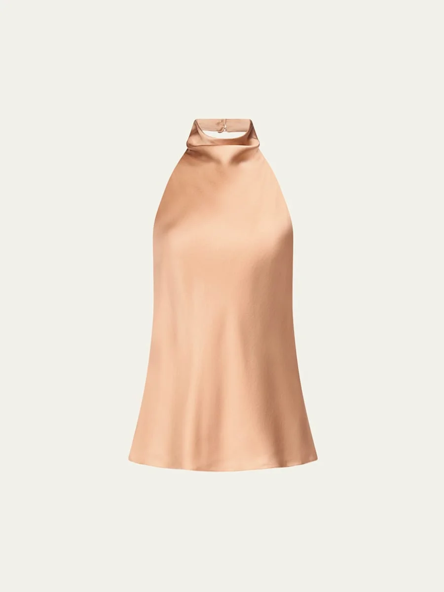 Flowy Silk Halter Top - 1