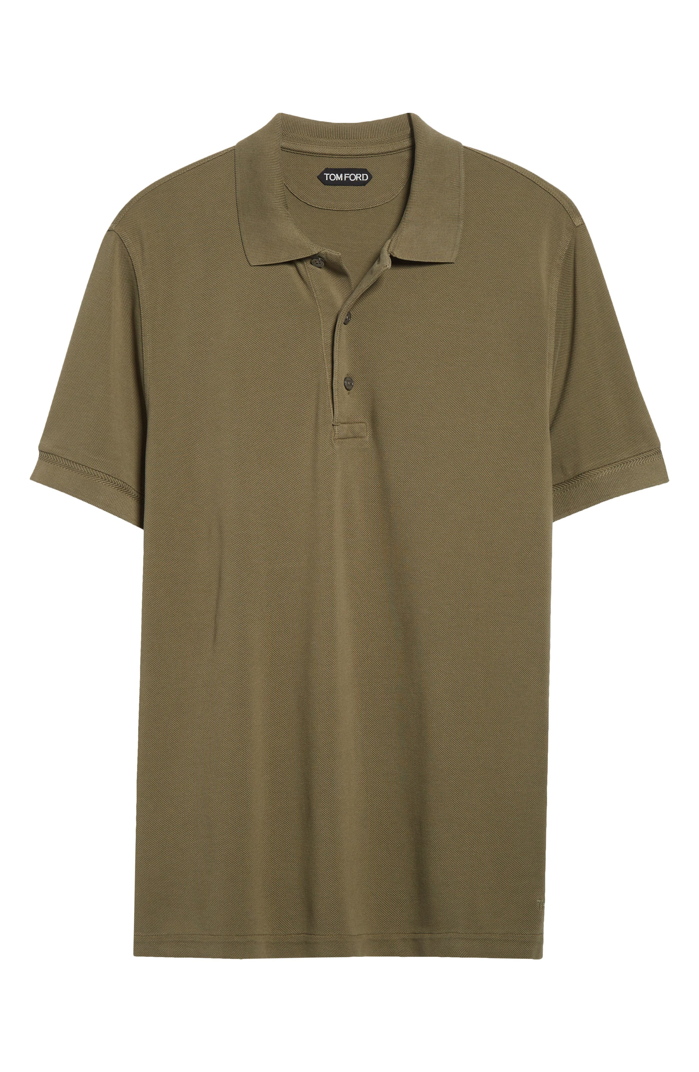 TOM FORD Lyocell & Cotton Piqué Polo in Pale Army at Nordstrom - 1
