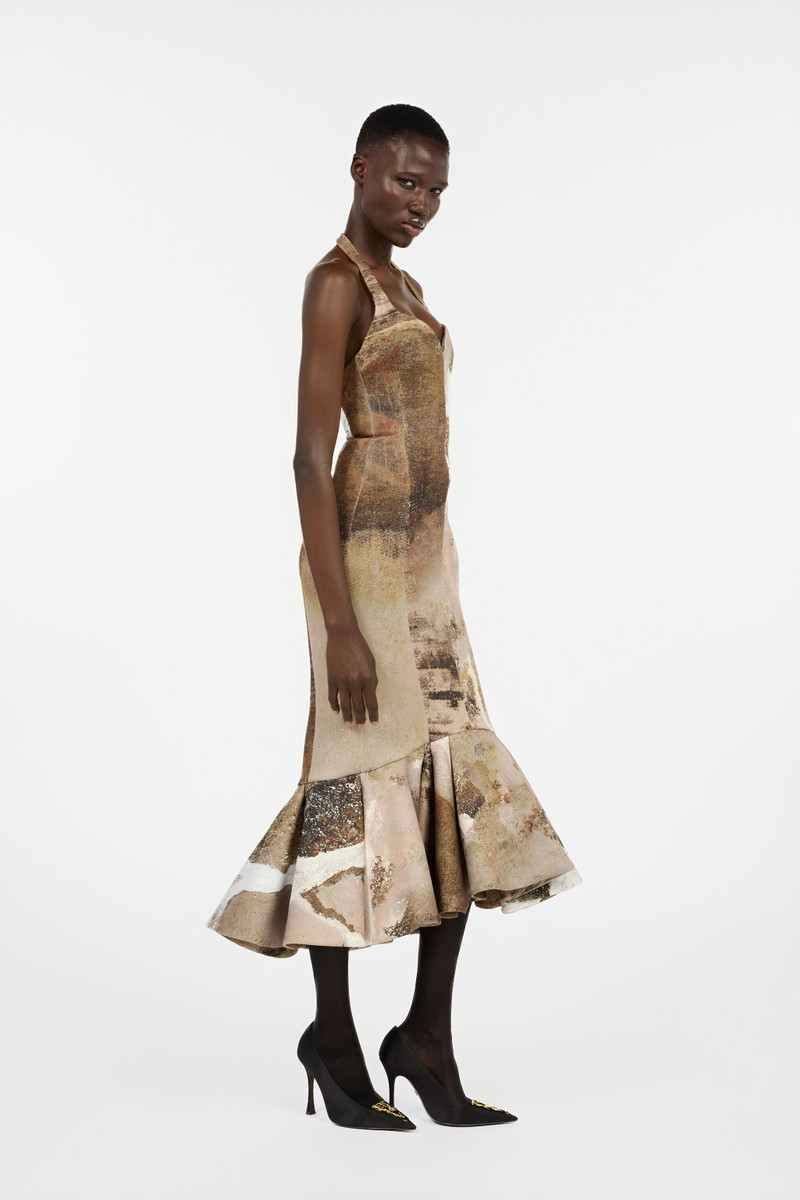 Beige Mermaid Dress With Marble Print 3