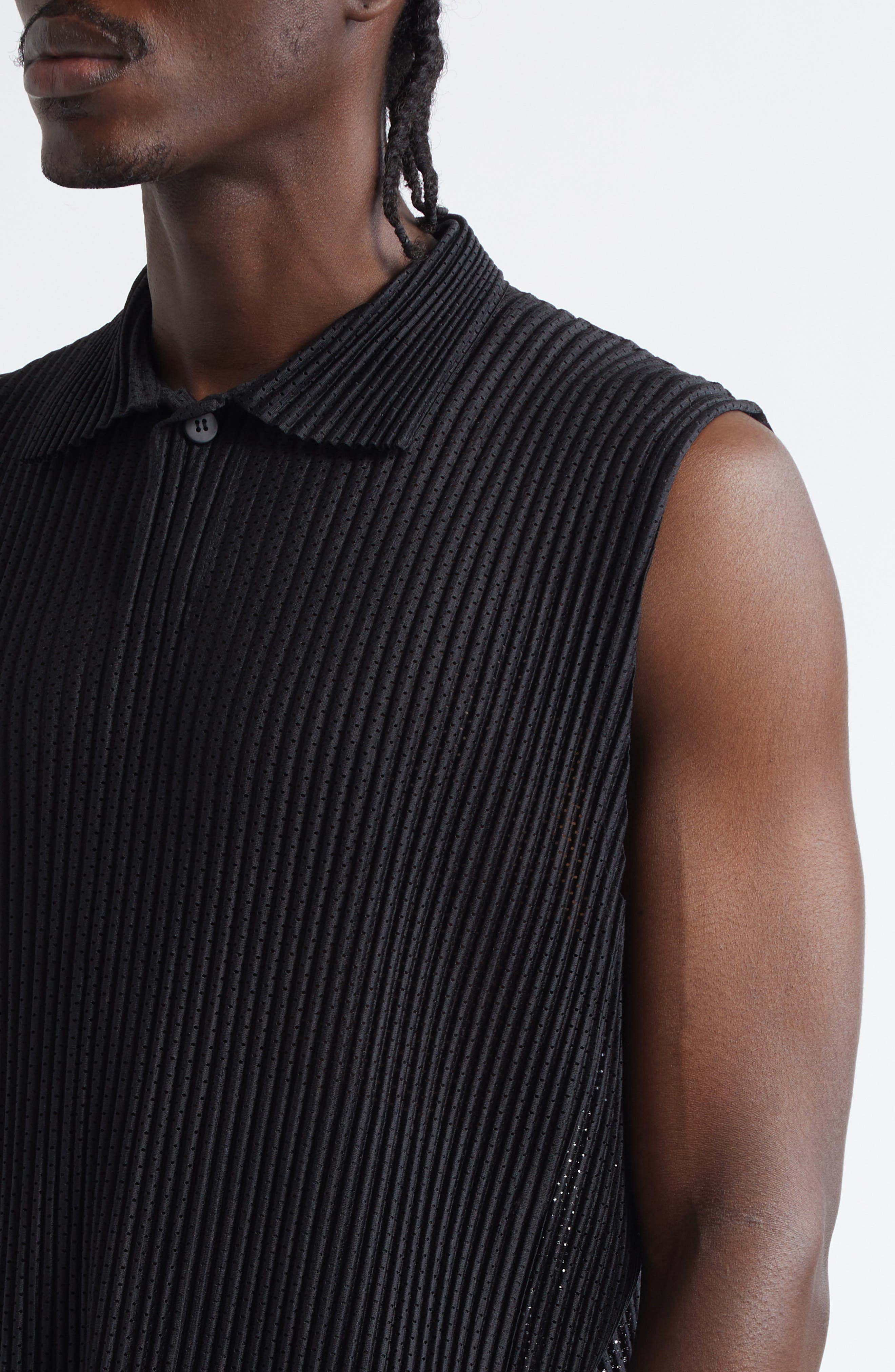 Homme Plissé Issey Miyake Light Mesh Pleated Sleeveless Polo in Black at Nordstrom - 5