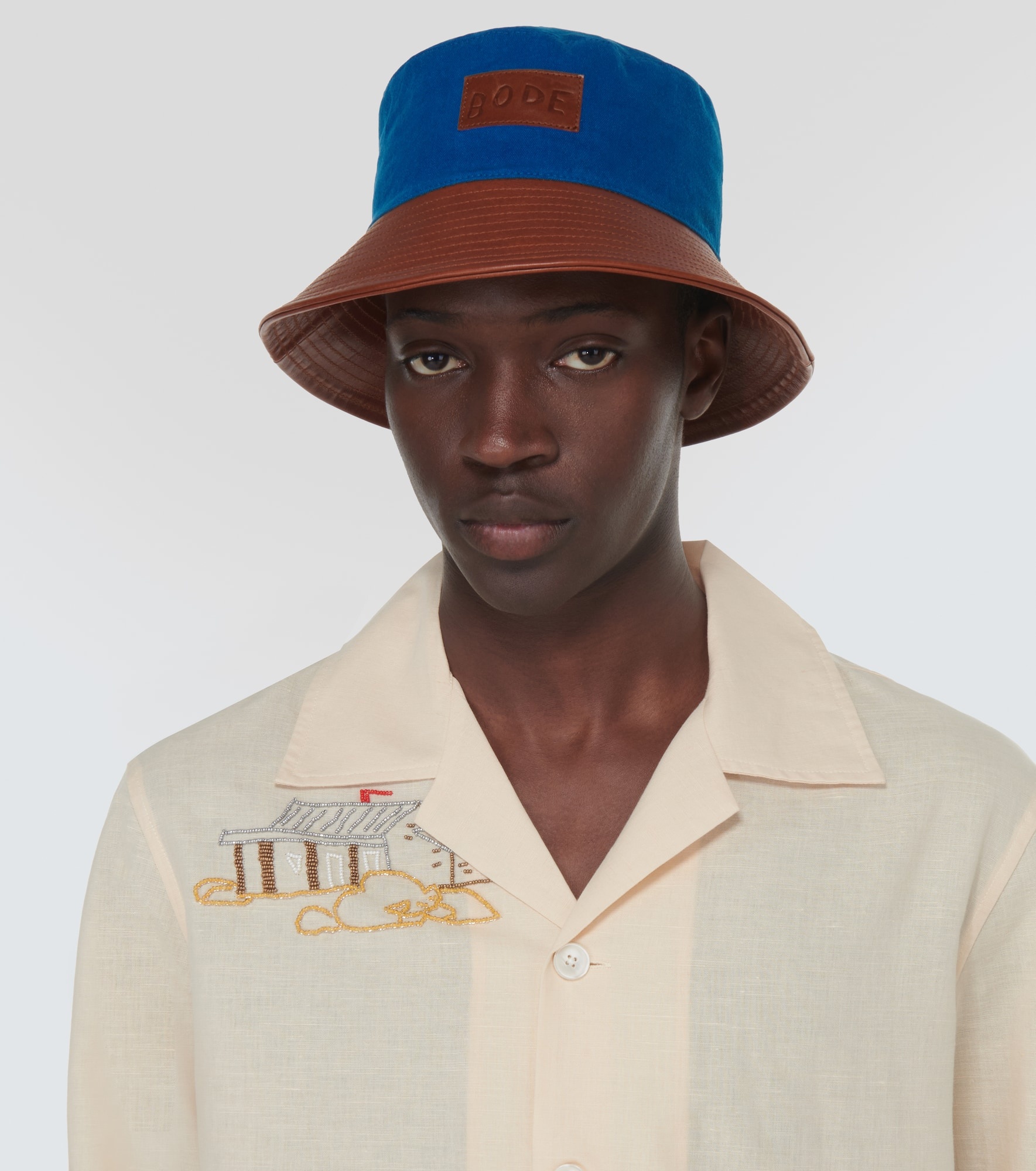 Cotton and leather bucket hat - 2
