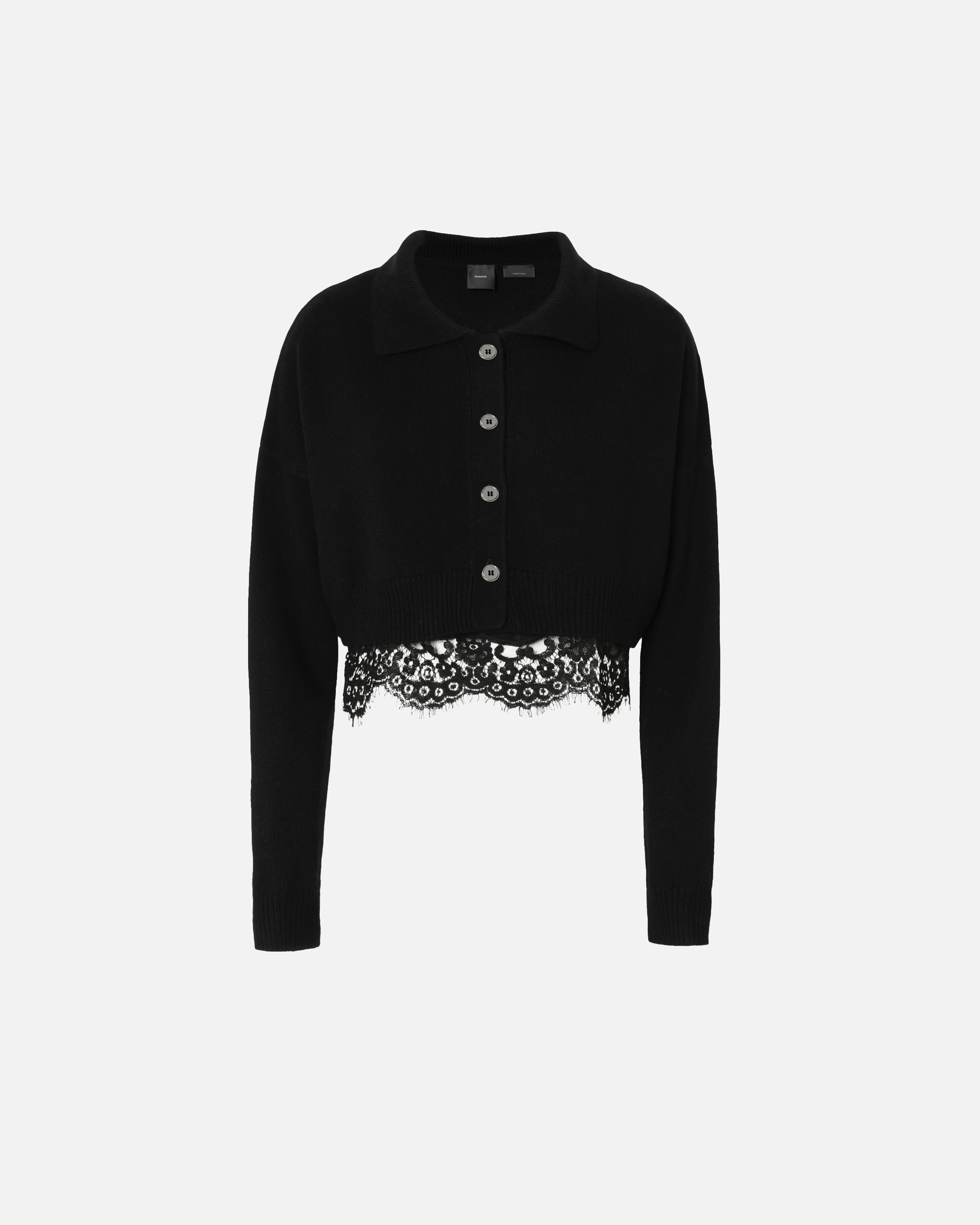 CASHMERE-BLEND CARDIGAN WITH SATIN AND LACE TOP - 1