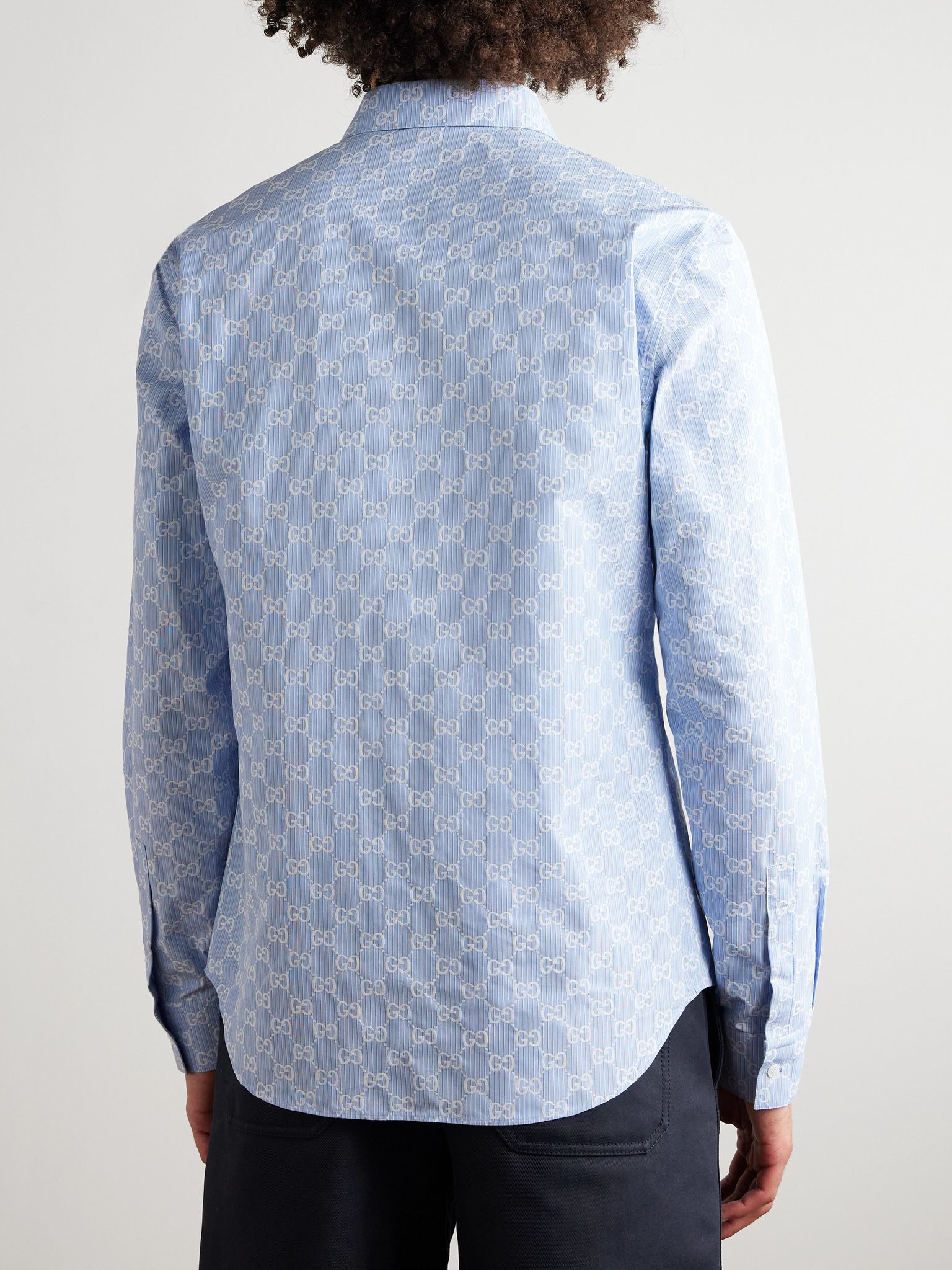 Striped Monogrammed Cotton and Silk-Blend Jacquard Shirt Blue - 3