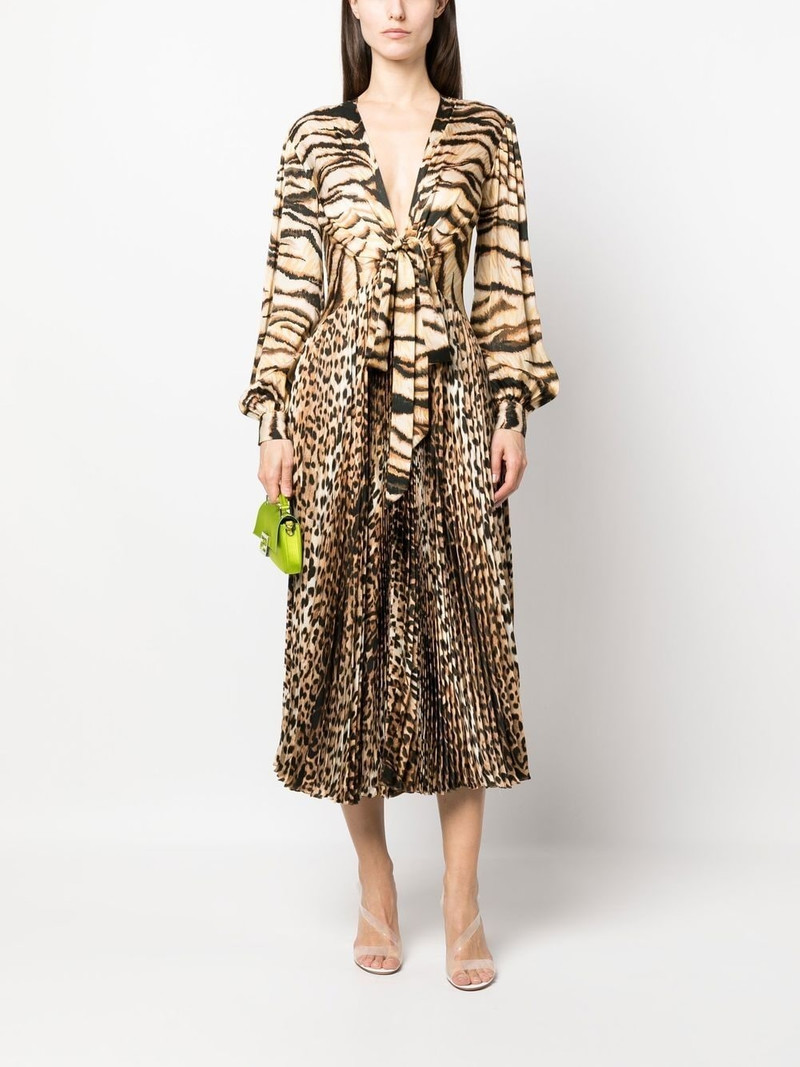 Roberto Cavalli animal-print knot-font midi dress outlook