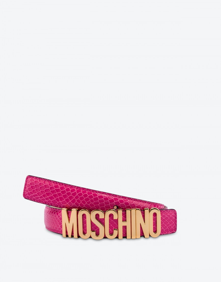 LETTERING LOGO PYTHON PRINT CALFSKIN BELT - 3
