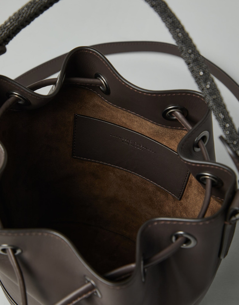 Calfskin bucket bag with precious braided handle 5