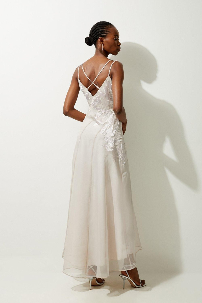 Petite Satin Applique Woven Maxi Dress 5