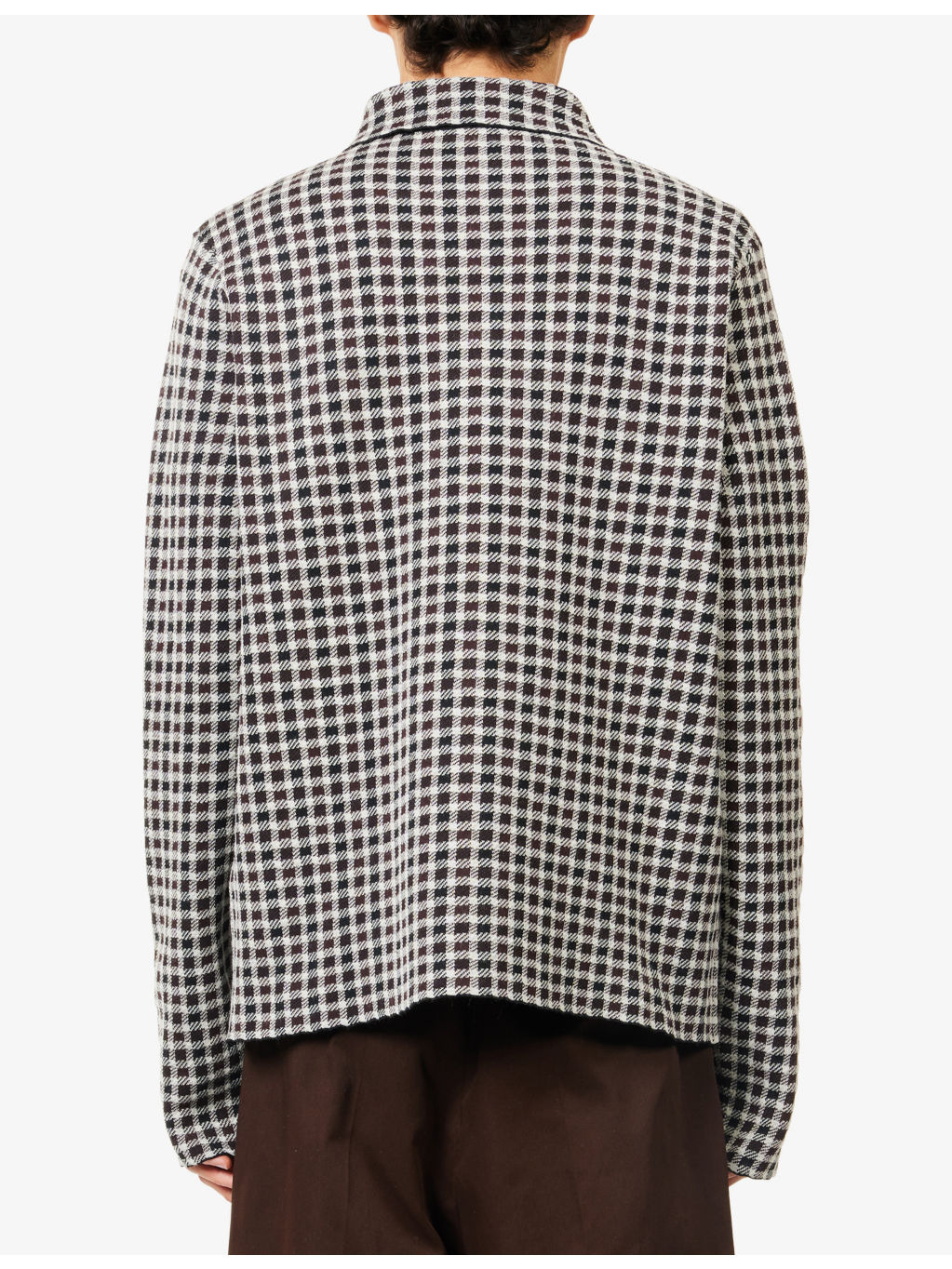 Pointed-Collar Check Woven Jacket - 4
