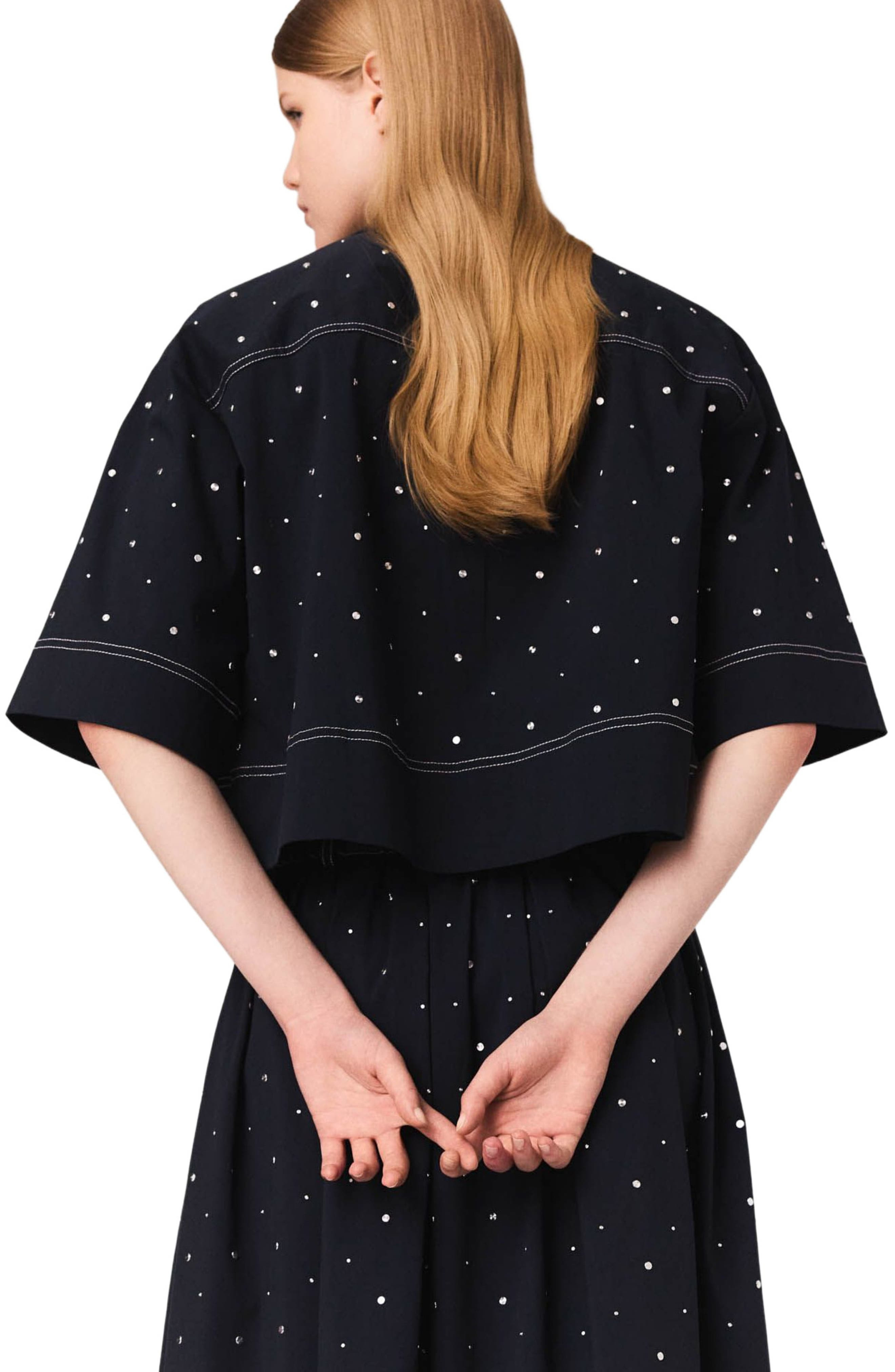 maje Cropped shirt with studs in Navy at Nordstrom - 3