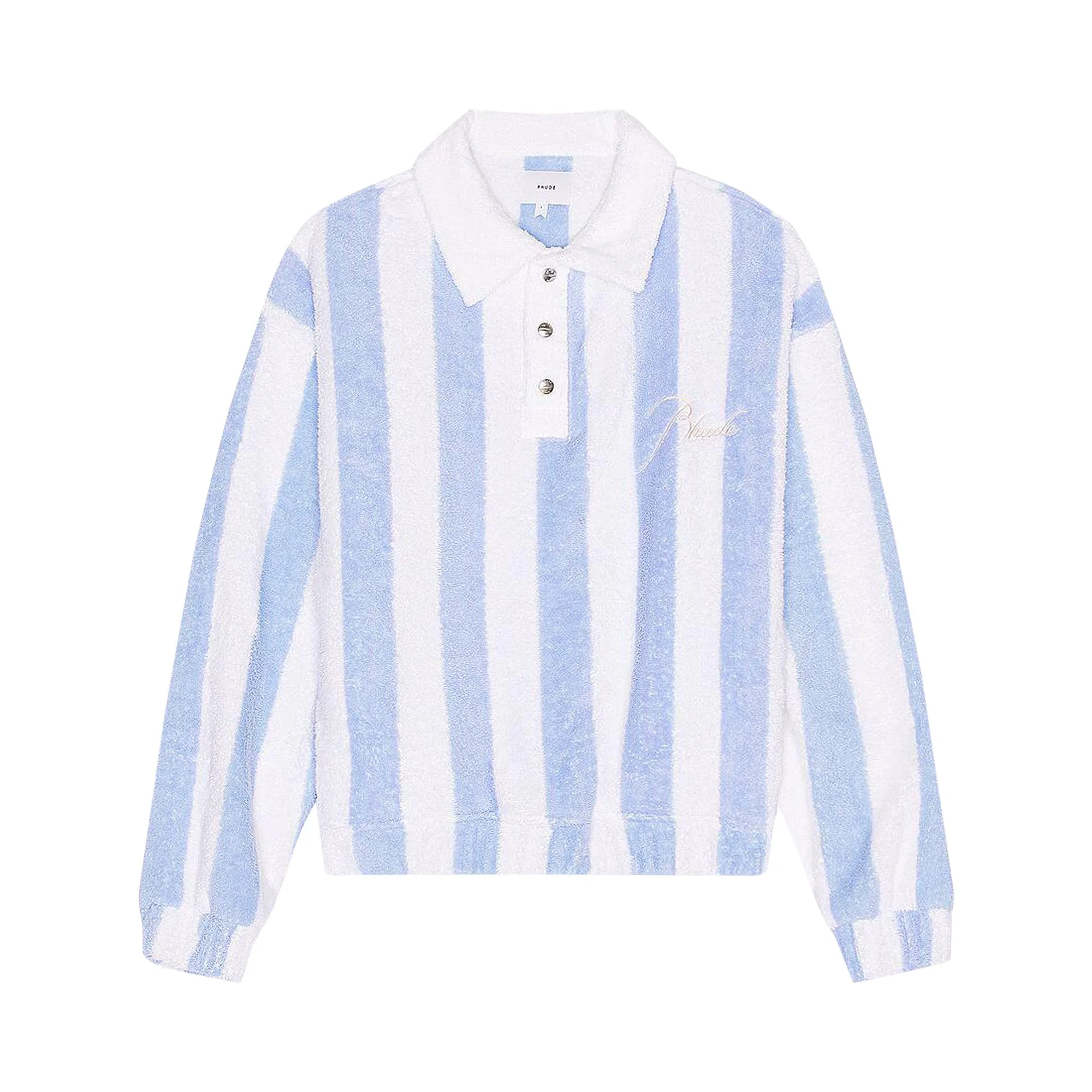 Rhude Striped Loop Terry Polo 'White/Light Blue' - 1
