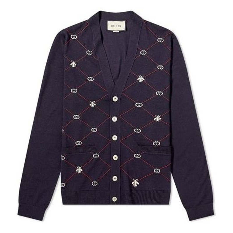 Gucci GG Jacquard and Bee Cardigan Navy 597741-XKA4I-4206 - 1