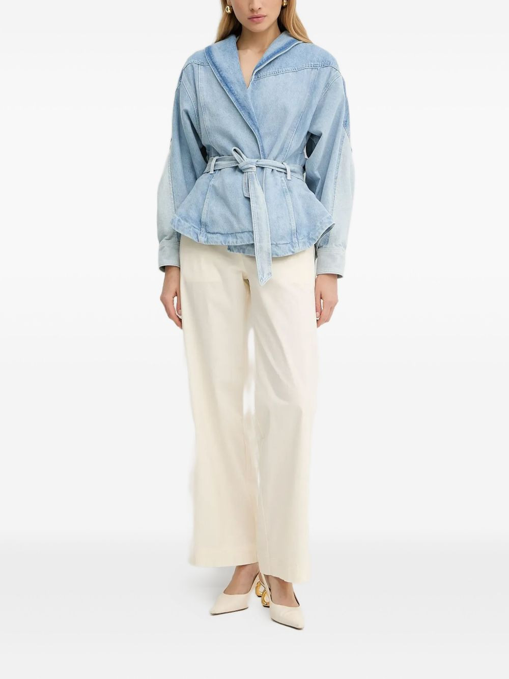 belted wrap denim jacket - 2