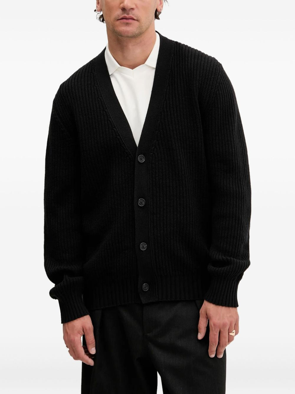 ribbed button cardigan - 1