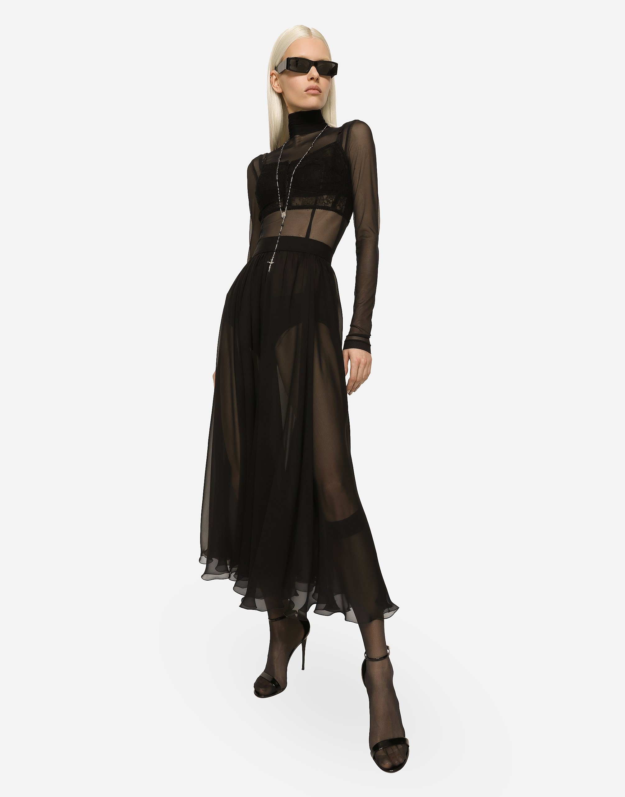 High-waisted chiffon circle skirt - 2