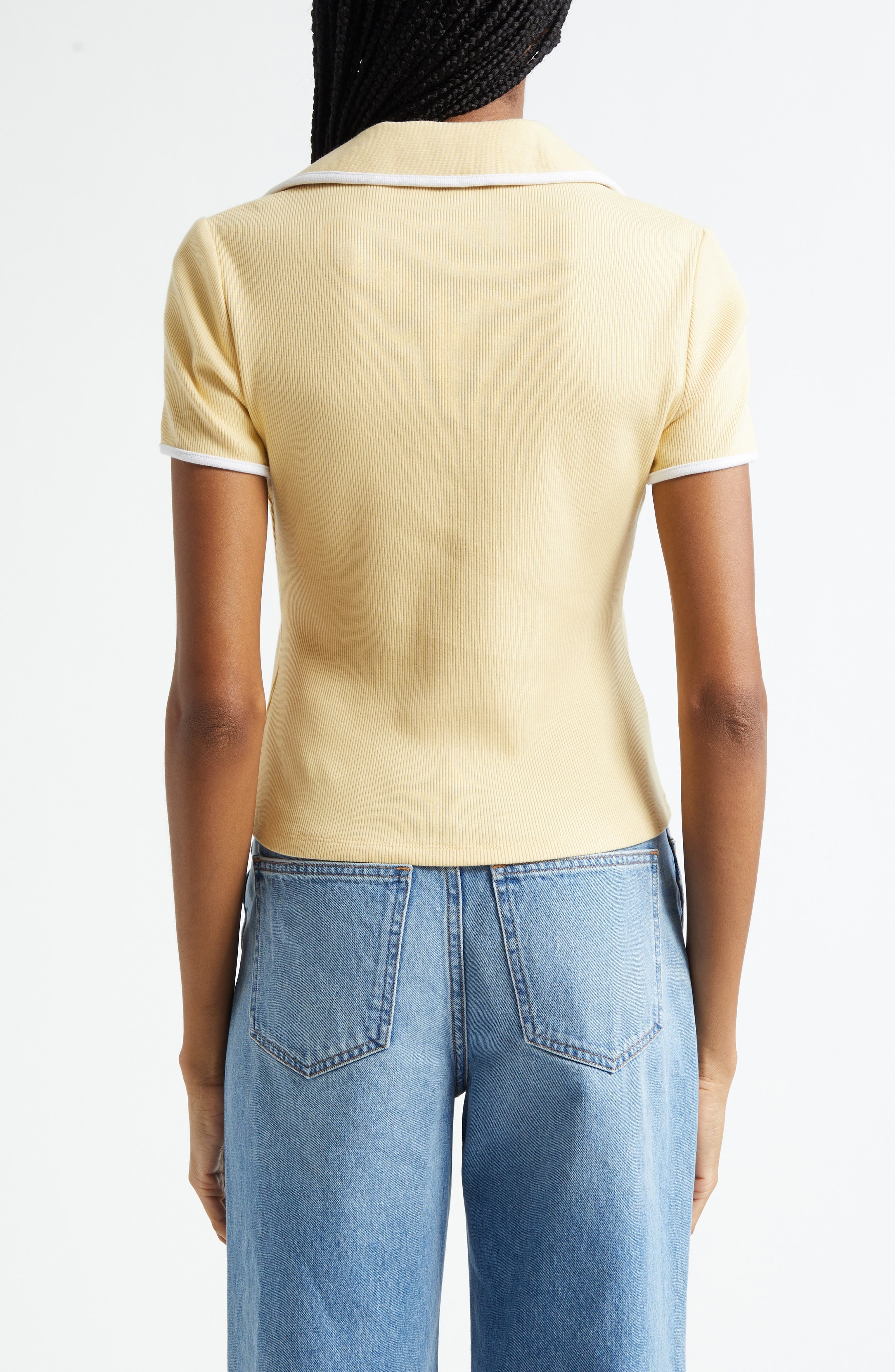 Veronica Beard Kearney Contrast Trim Rib Polo in Chamomile at Nordstrom - 2
