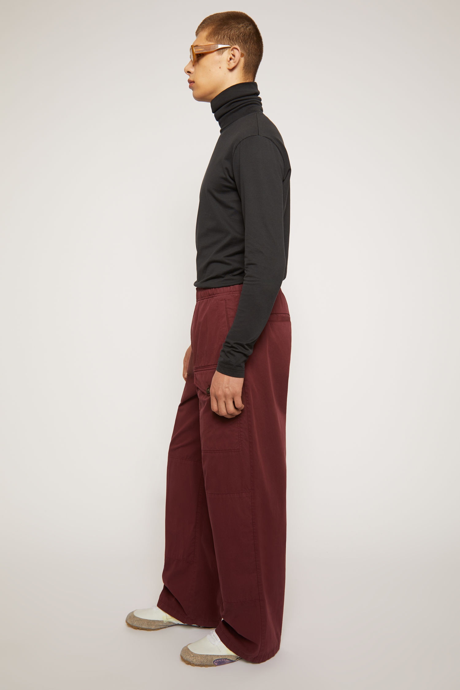 Straight-leg cotton trousers burgundy - 3