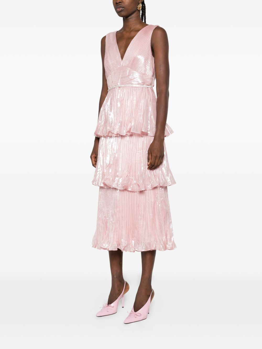 pleated V-neck dress - 3